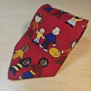 Vintage 90s Save the Children Families Silk Tie Teacher School Bright Red